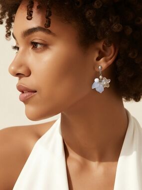Vintage Czech Crystal  white milk glass pressed glass dangle earrings